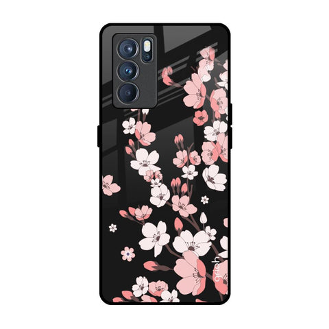Black Cherry Blossom Oppo Reno6 Glass Back Cover Online