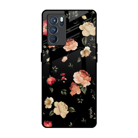 Black Spring Floral Oppo Reno6 Glass Back Cover Online