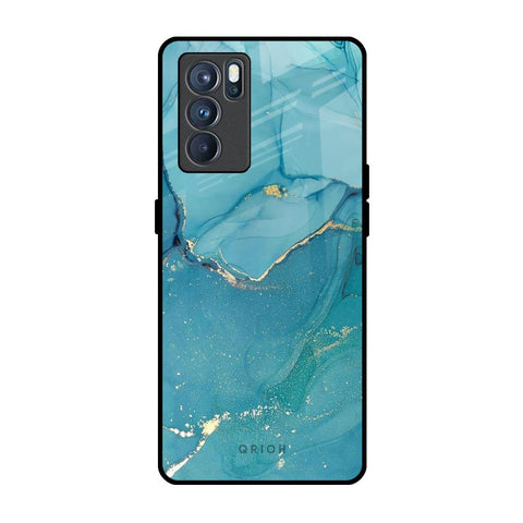 Blue Golden Glitter Oppo Reno6 Glass Back Cover Online