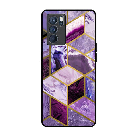 Purple Rhombus Marble Oppo Reno6 Glass Back Cover Online