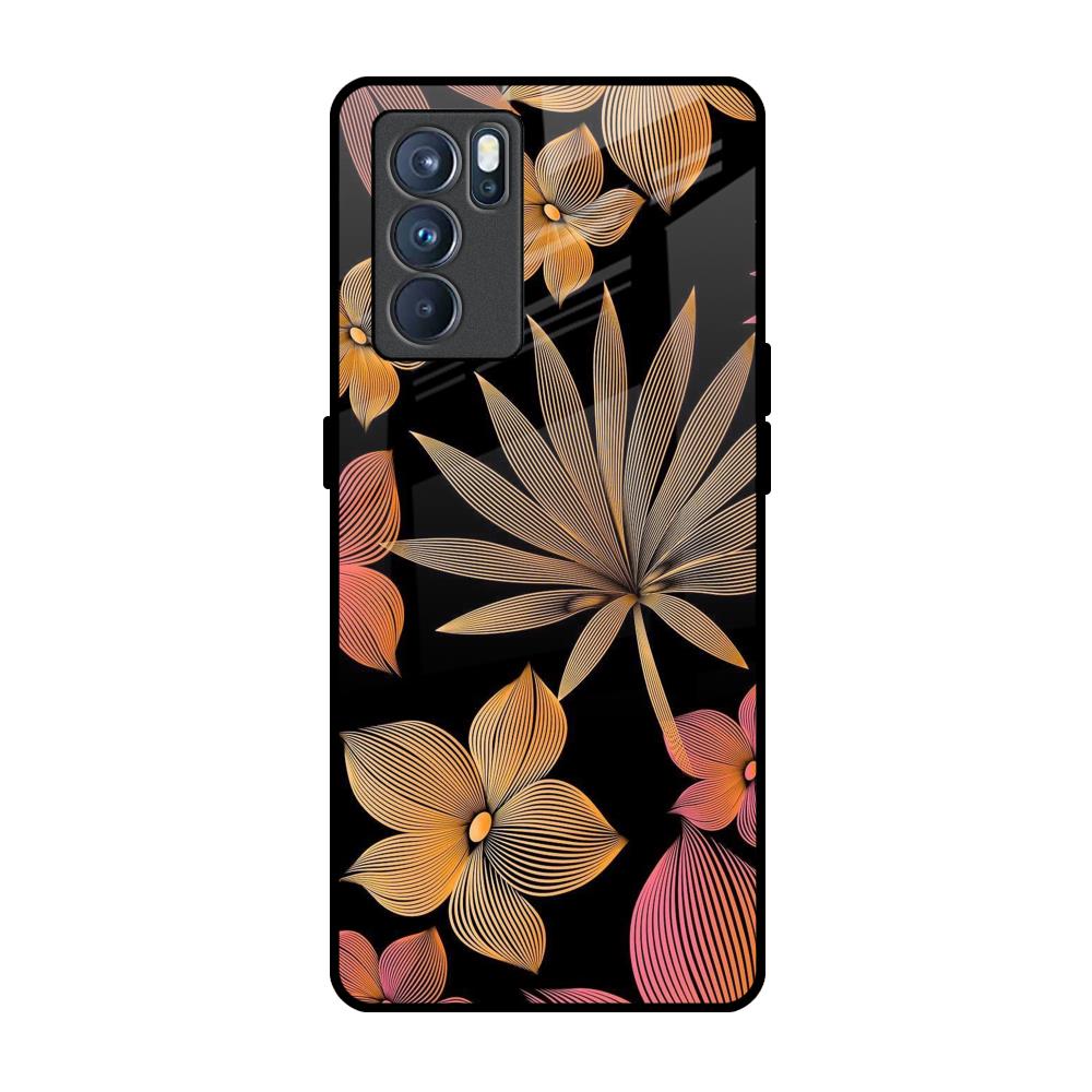 Lines Pattern Flowers Oppo Reno6 Glass Back Cover Online