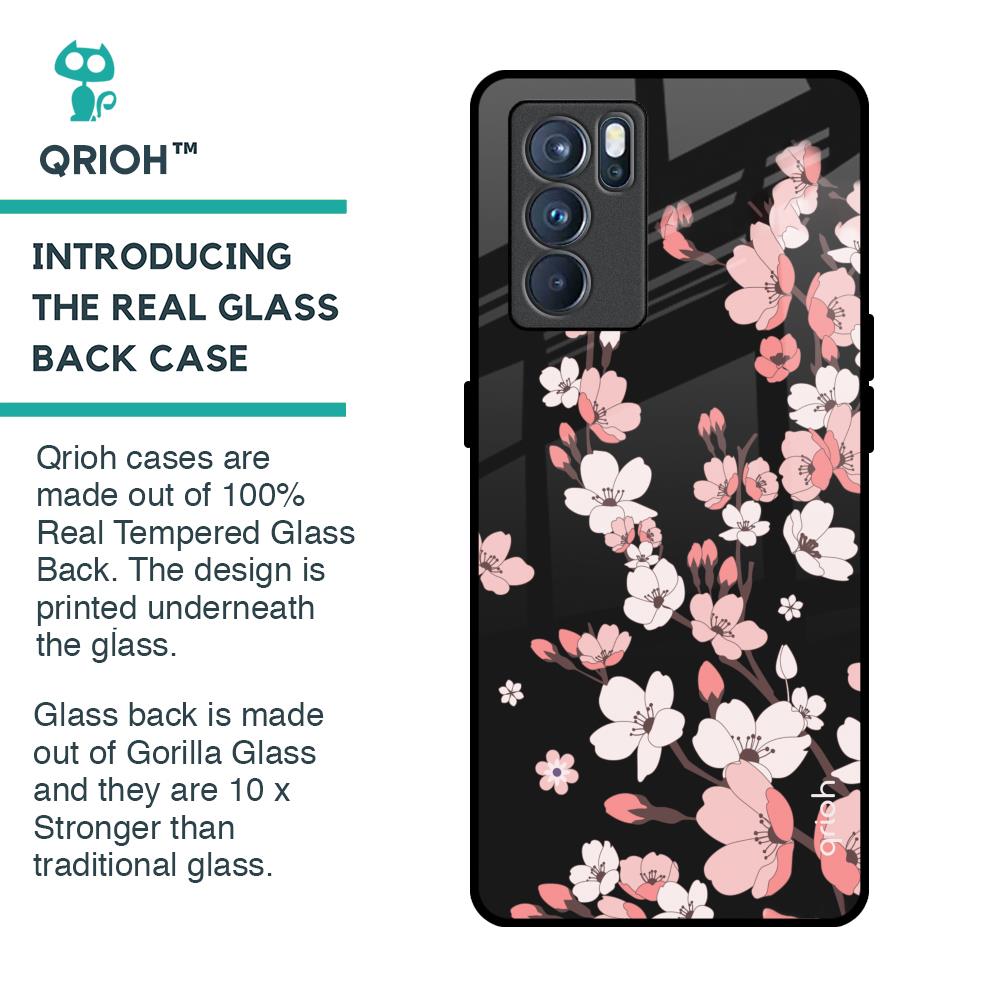 Black Cherry Blossom Glass Case for Oppo Reno6