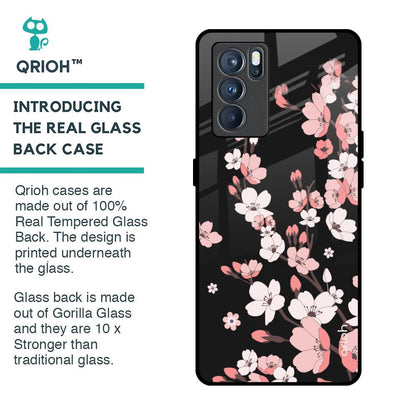 Black Cherry Blossom Glass Case for Oppo Reno6