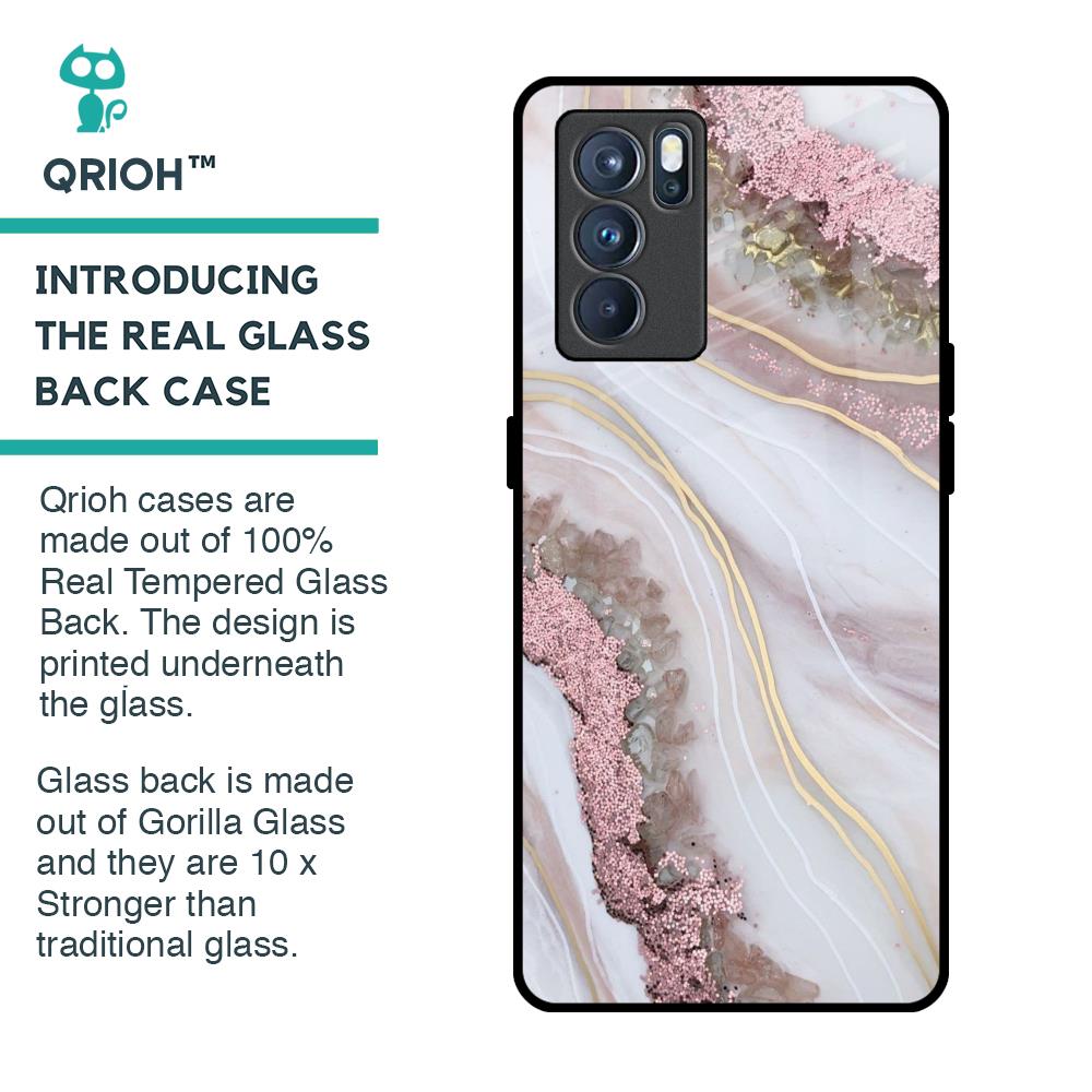Pink & Gold Gllitter Marble Glass Case for Oppo Reno6