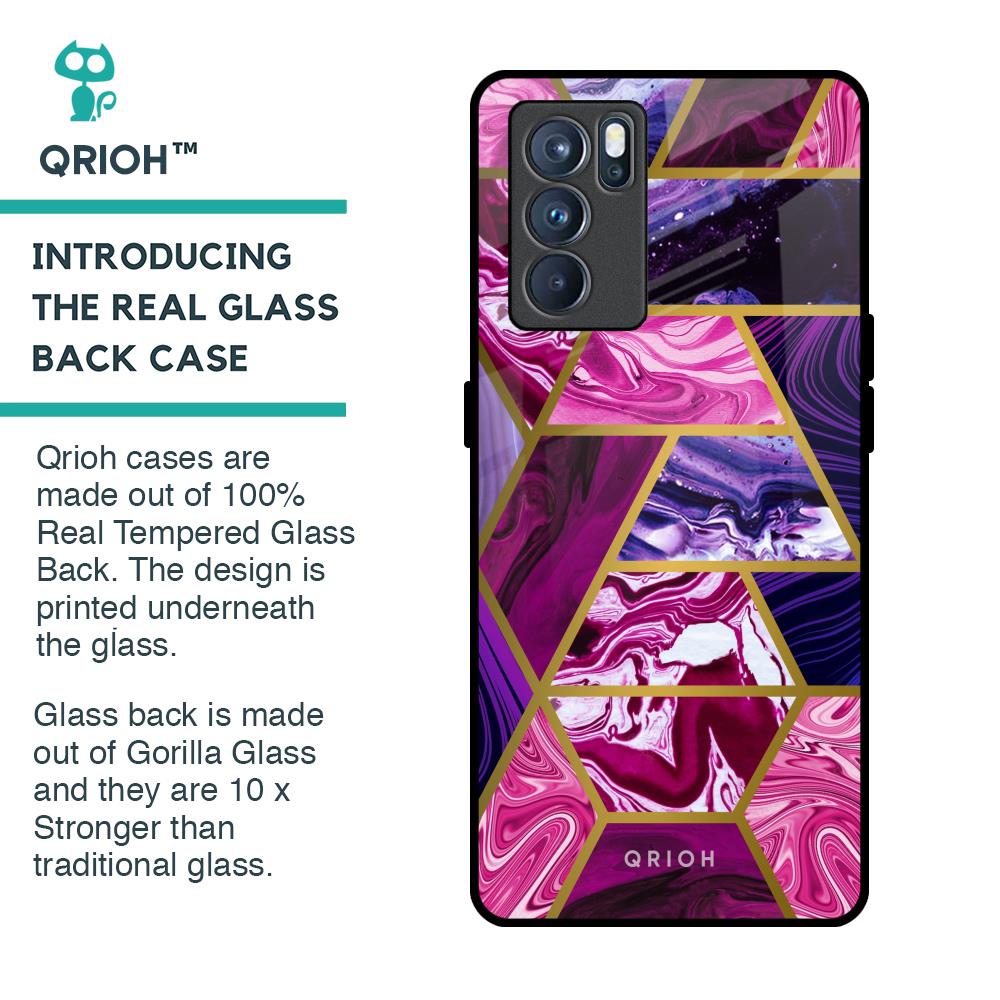 Electroplated Geometric Marble Glass Case for Oppo Reno6