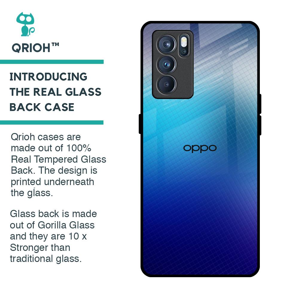 Blue Rhombus Pattern Glass Case for Oppo Reno6
