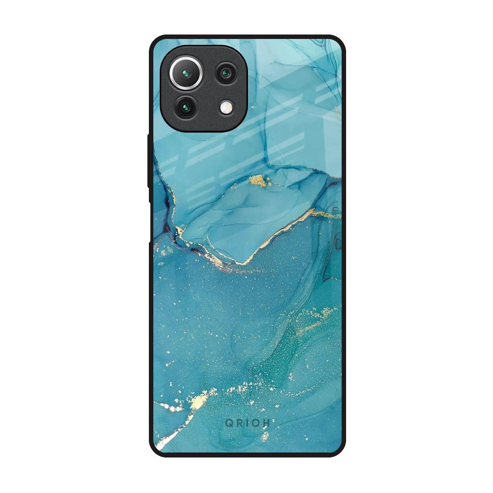 Blue Golden Glitter Mi 11 Lite Glass Back Cover Online