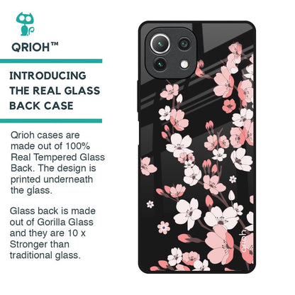 Black Cherry Blossom Glass Case for Mi 11 Lite