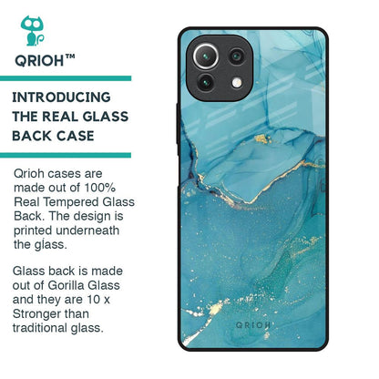 Blue Golden Glitter Glass Case for Mi 11 Lite