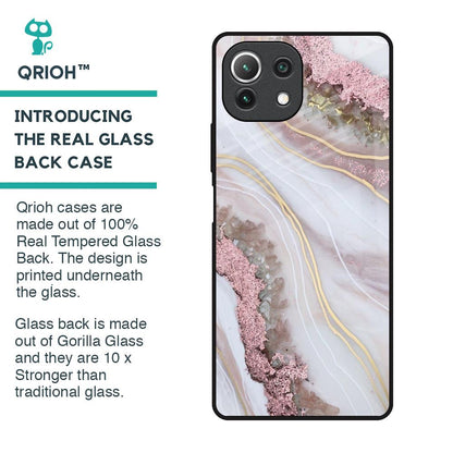 Pink & Gold Gllitter Marble Glass Case for Mi 11 Lite