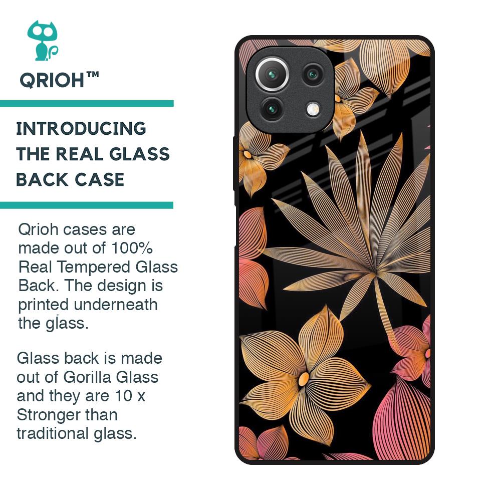 Lines Pattern Flowers Glass Case for Mi 11 Lite