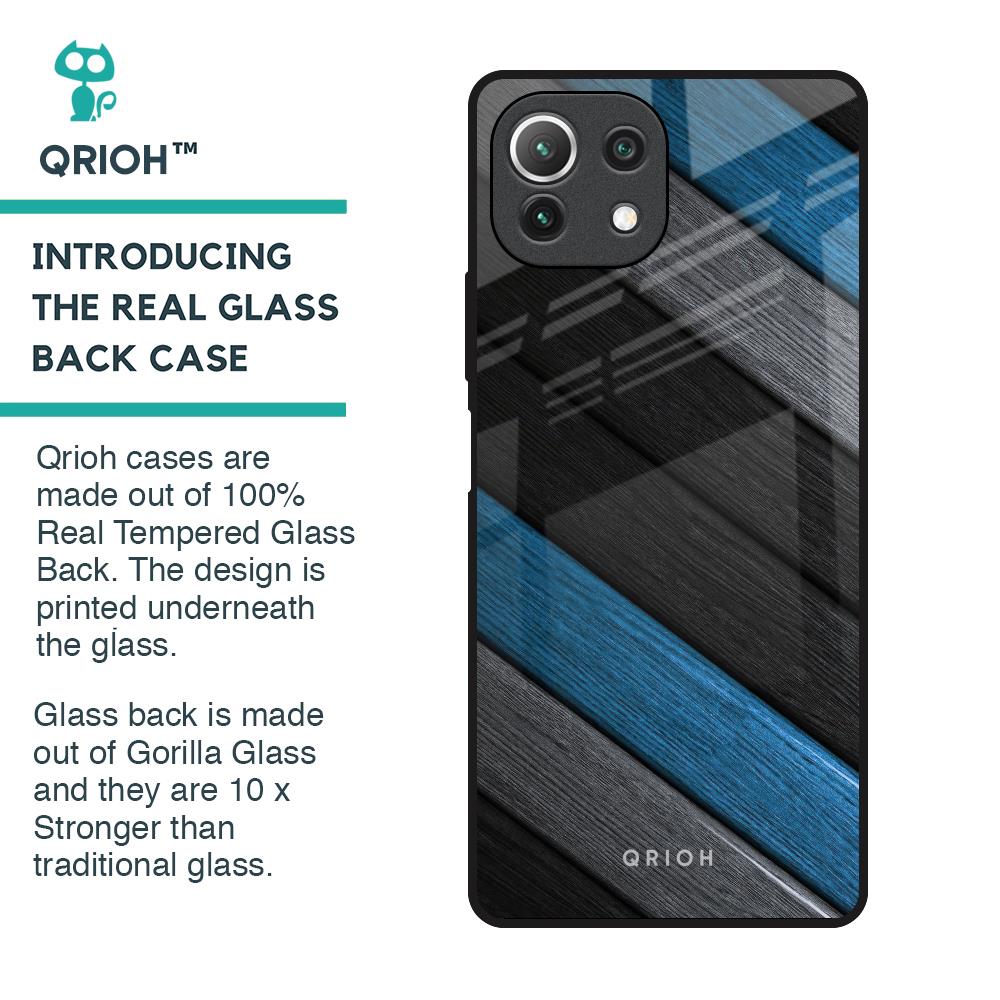 Multicolor Wooden Effect Glass Case for Mi 11 Lite