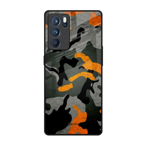 Camouflage Orange Oppo Reno6 Pro Glass Back Cover Online