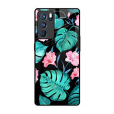 Tropical Leaves & Pink Flowers Oppo Reno6 Pro Glass Back Cover Online