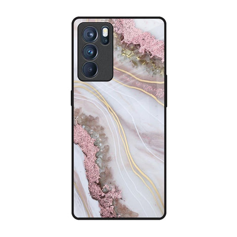 Pink & Gold Gllitter Marble Oppo Reno6 Pro Glass Back Cover Online