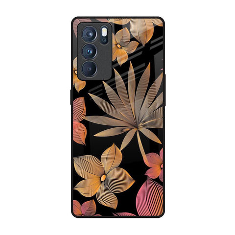 Lines Pattern Flowers Oppo Reno6 Pro Glass Back Cover Online