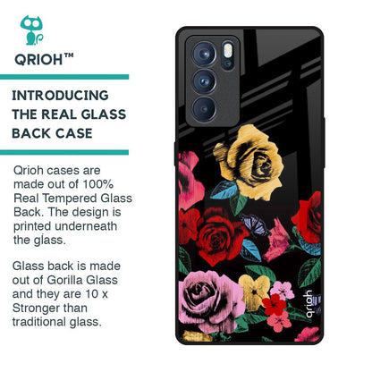 Floral Decorative Glass Case For Oppo Reno6 Pro