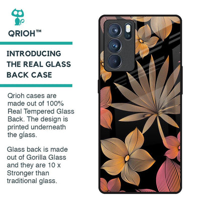 Lines Pattern Flowers Glass Case for Oppo Reno6 Pro