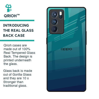 Green Triangle Pattern Glass Case for Oppo Reno6 Pro