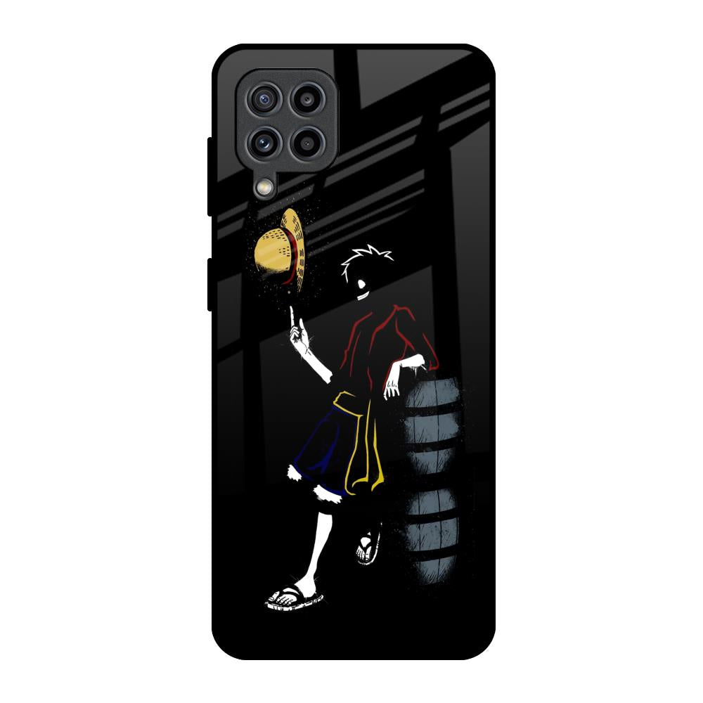 Luffy Line Art Samsung Galaxy F22 Glass Back Cover Online