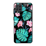 Tropical Leaves & Pink Flowers Samsung Galaxy F22 Glass Back Cover Online