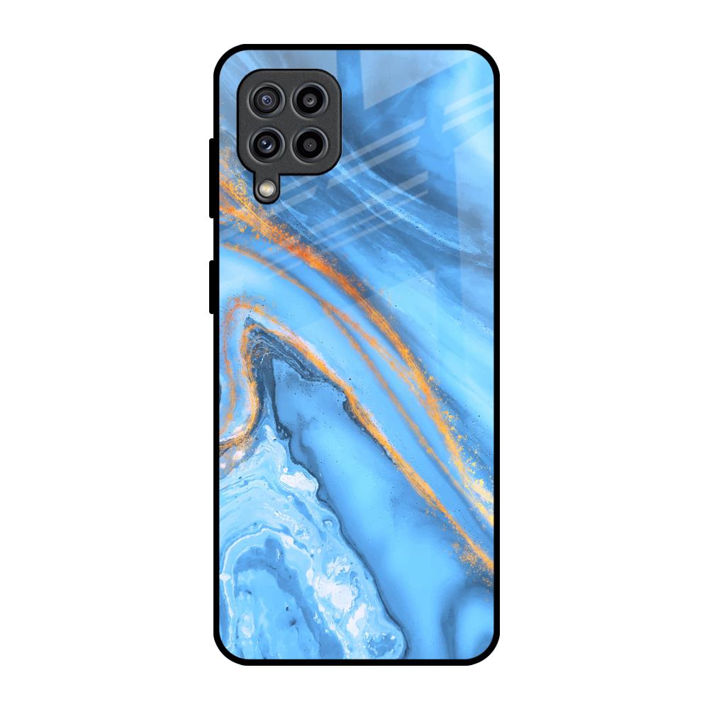 Vibrant Blue Marble Samsung Galaxy F22 Glass Back Cover Online