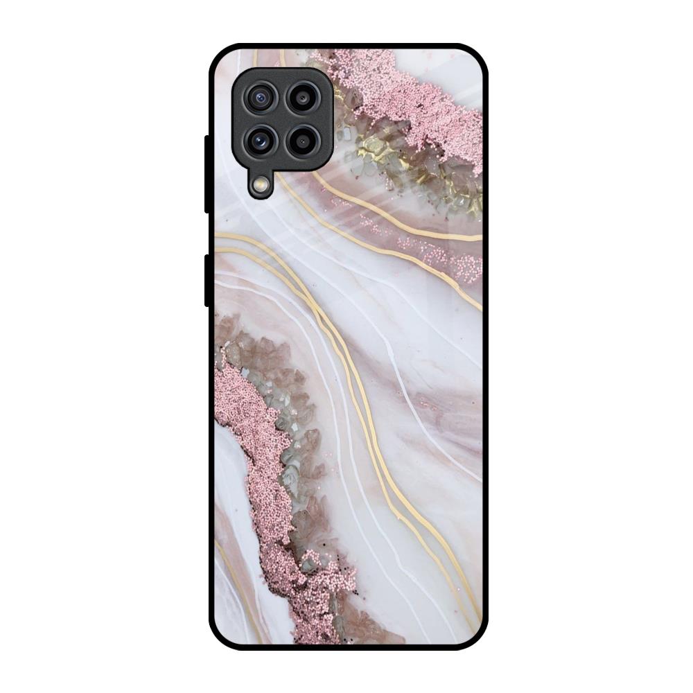 Pink & Gold Gllitter Marble Samsung Galaxy F22 Glass Back Cover Online