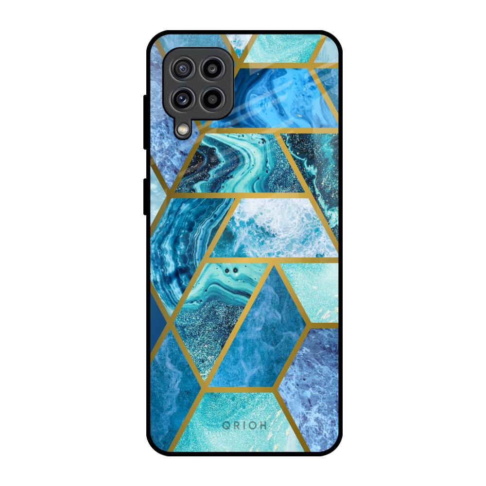 Turquoise Geometrical Marble Samsung Galaxy F22 Glass Back Cover Online