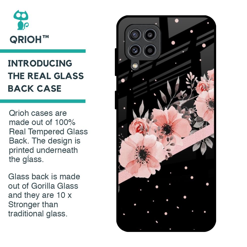 Floral Black Band Glass Case For Samsung Galaxy F22