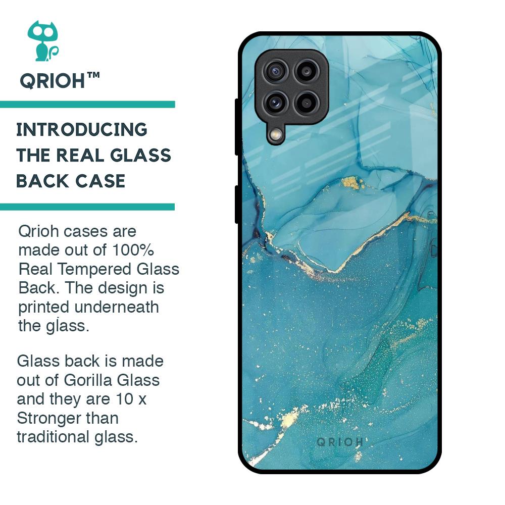 Blue Golden Glitter Glass Case for Samsung Galaxy F22