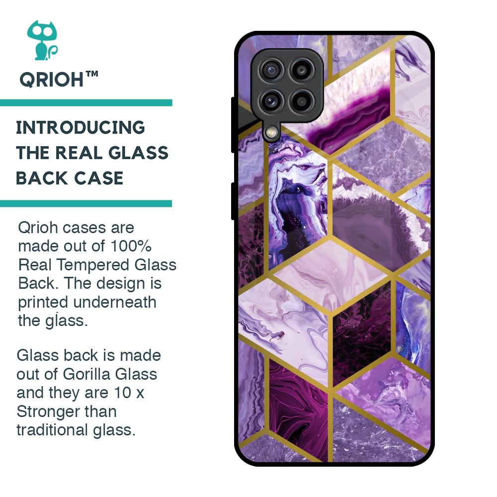 Purple Rhombus Marble Glass Case for Samsung Galaxy F22