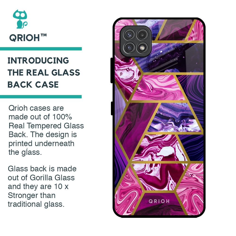 Electroplated Geometric Marble Glass Case for Samsung Galaxy A22 5G