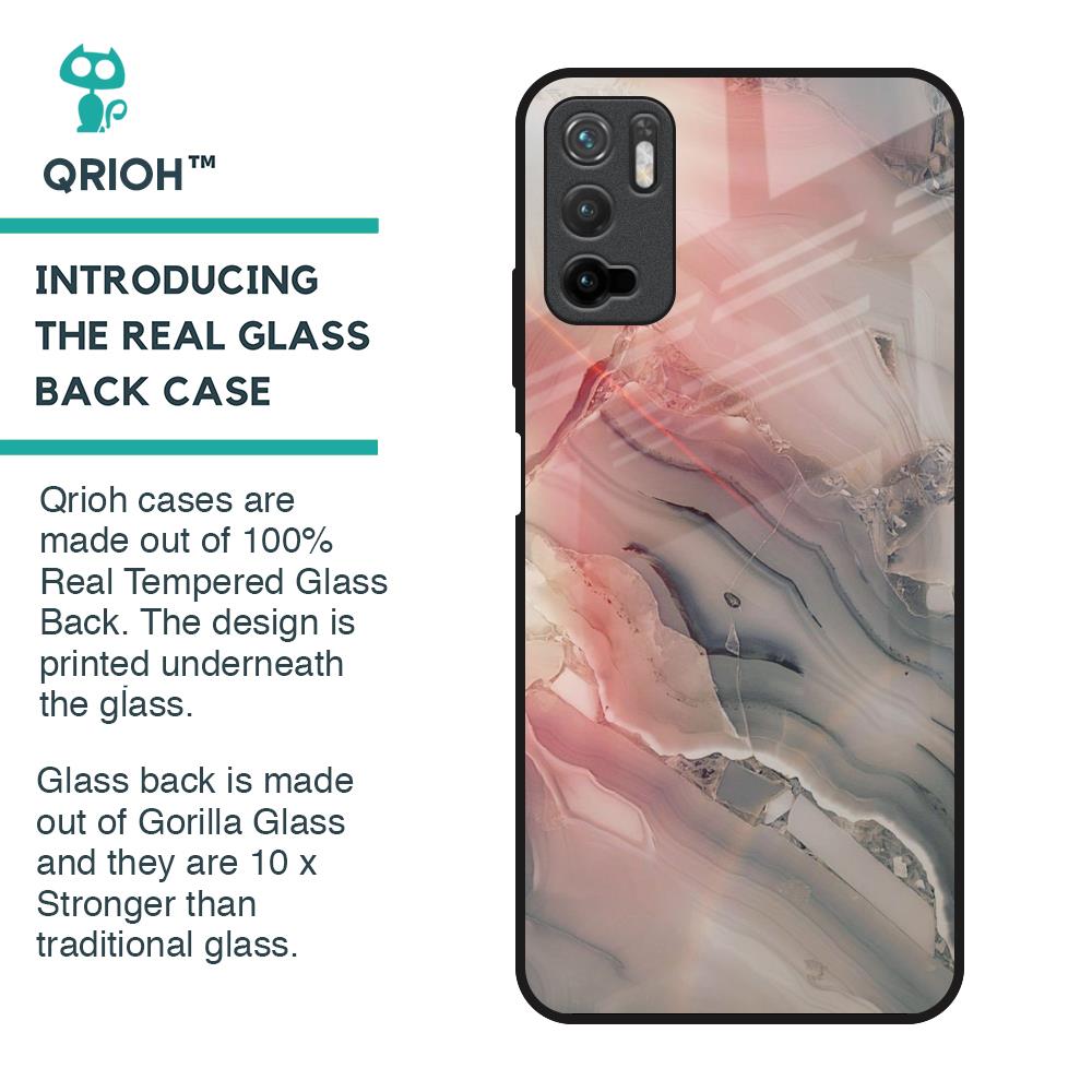 Pink And Grey Marble Glass Case For Redmi Note 10T 5G