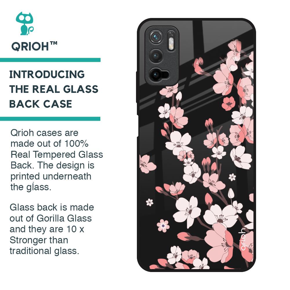 Black Cherry Blossom Glass Case for Redmi Note 10T 5G