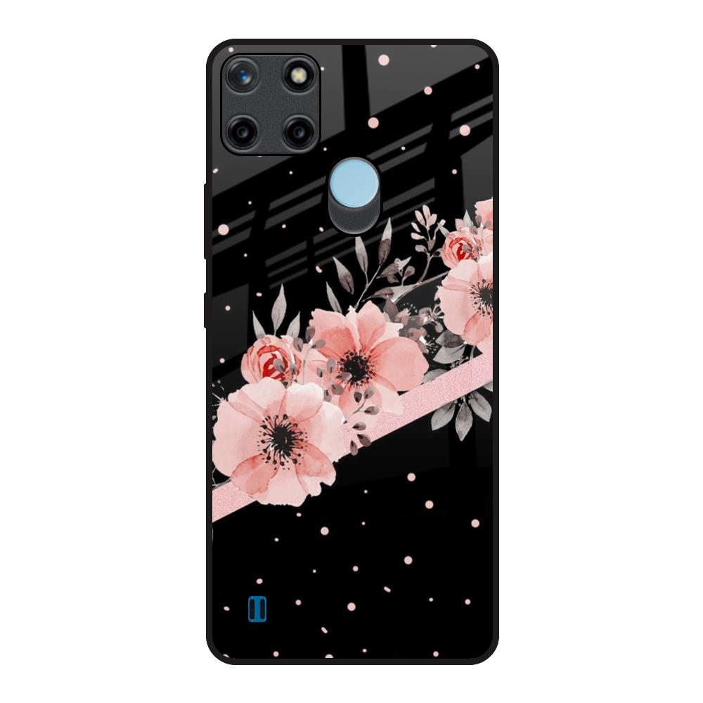Floral Black Band Realme C21Y Glass Back Cover Online