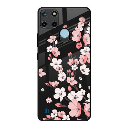 Black Cherry Blossom Realme C21Y Glass Back Cover Online