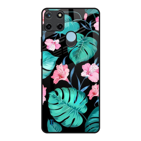 Tropical Leaves & Pink Flowers Realme C21Y Glass Back Cover Online