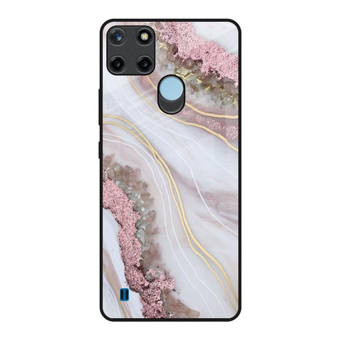 Pink & Gold Gllitter Marble Realme C21Y Glass Back Cover Online