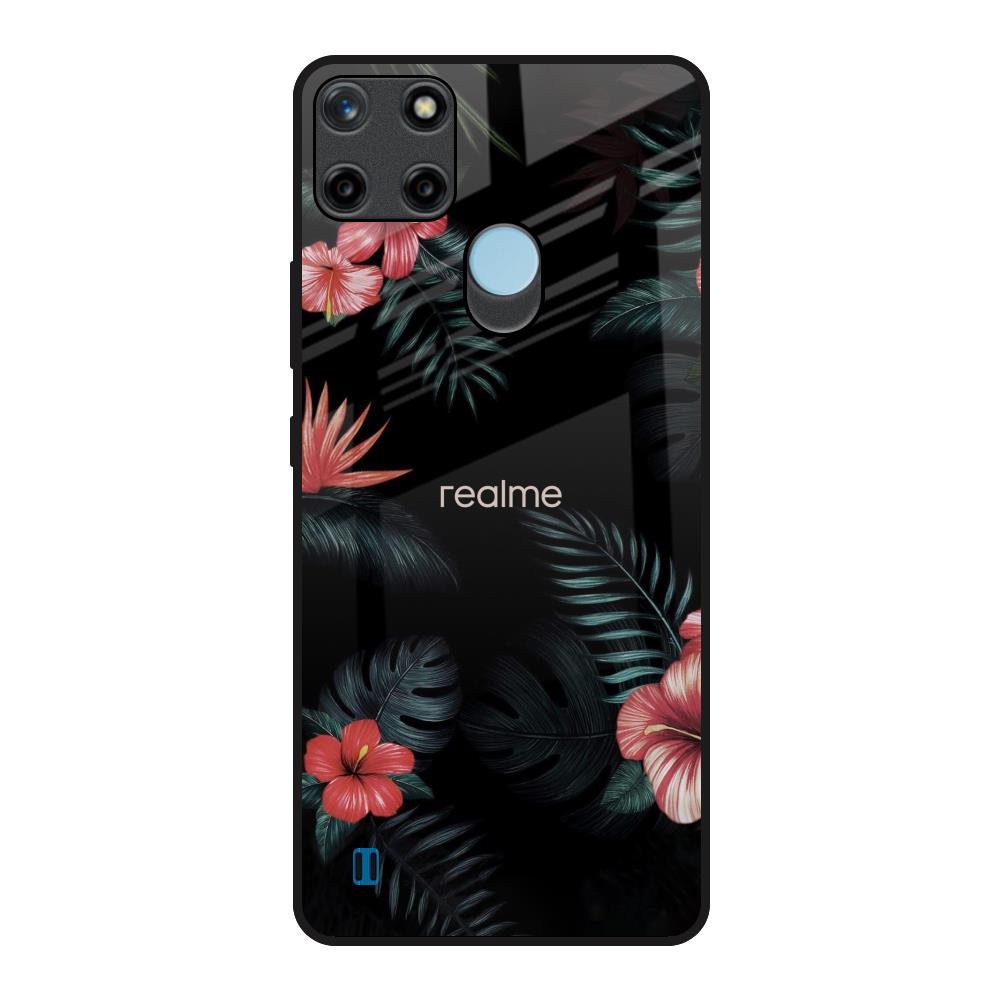Tropical Art Flower Realme C21Y Glass Back Cover Online