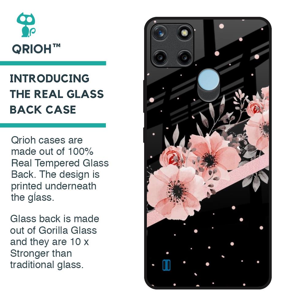 Floral Black Band Glass Case For Realme C21Y