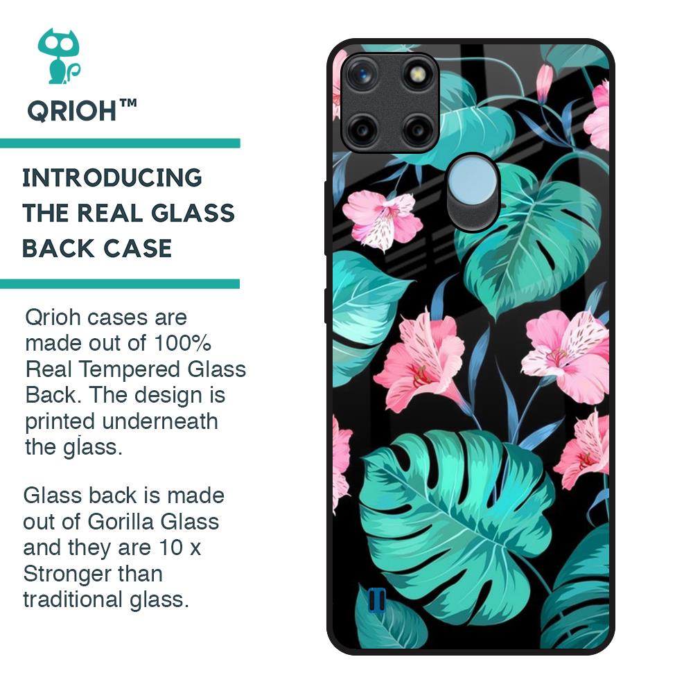 Tropical Leaves & Pink Flowers Glass Case for Realme C21Y