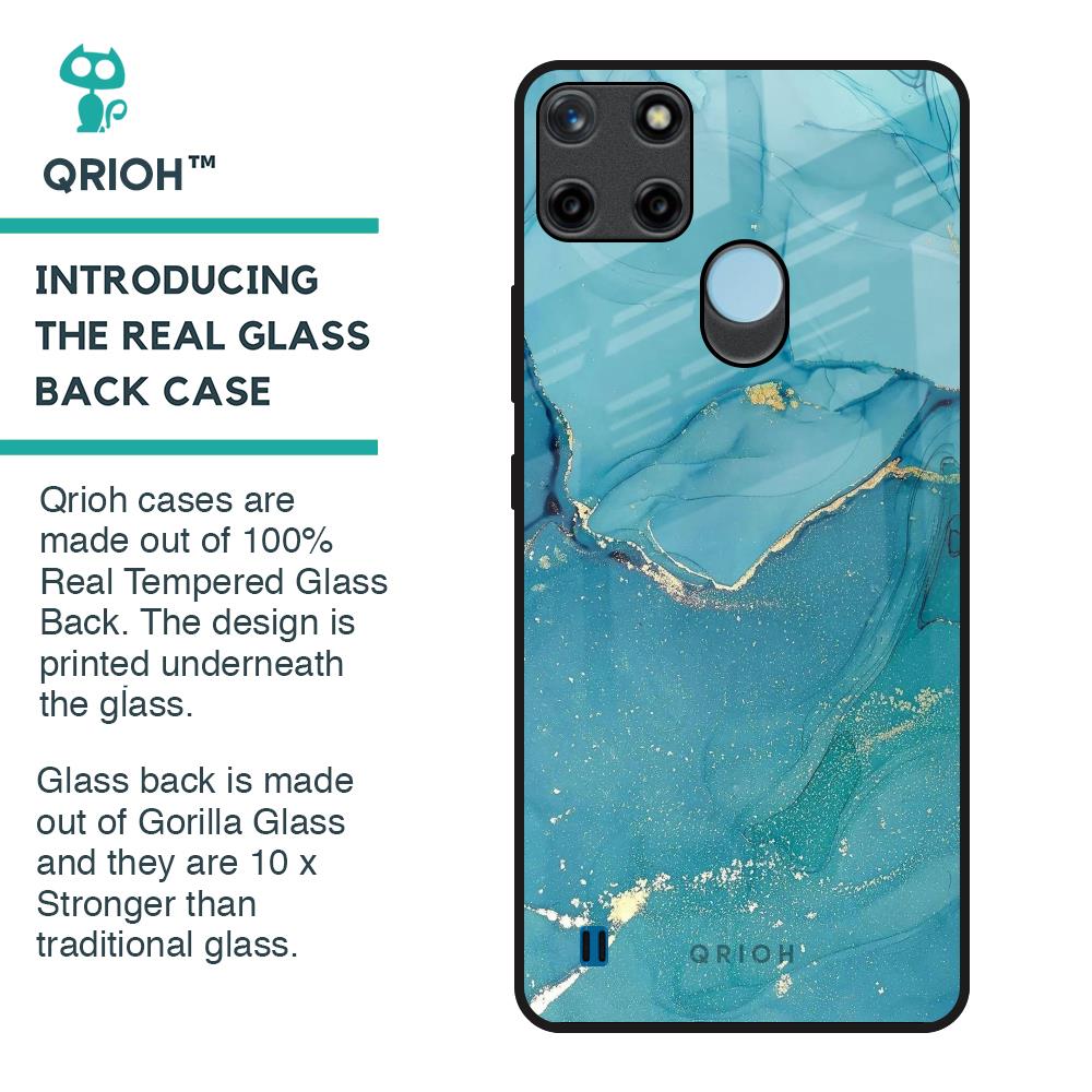 Blue Golden Glitter Glass Case for Realme C21Y
