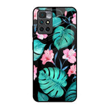 Tropical Leaves & Pink Flowers Redmi 10 Prime Glass Back Cover Online