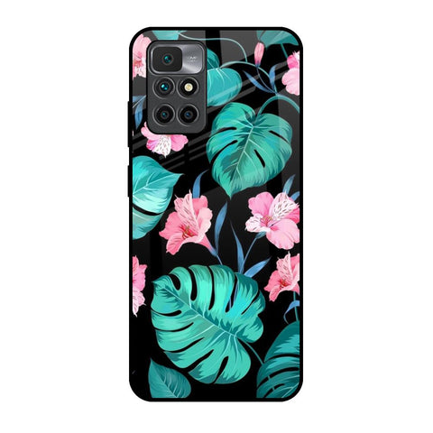 Tropical Leaves & Pink Flowers Redmi 10 Prime Glass Back Cover Online