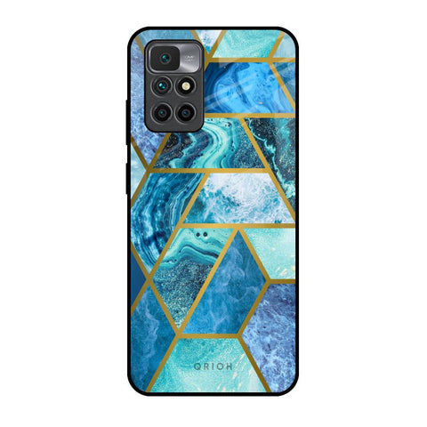 Turquoise Geometrical Marble Redmi 10 Prime Glass Back Cover Online