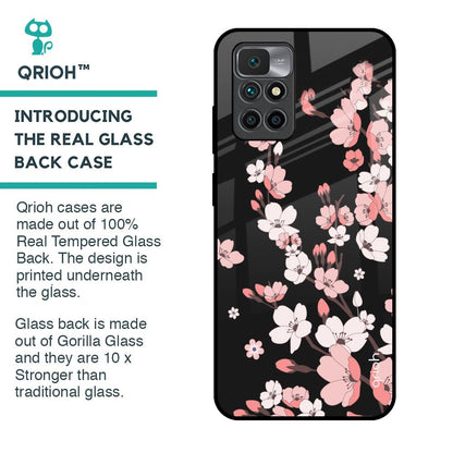 Black Cherry Blossom Glass Case for Redmi 10 Prime
