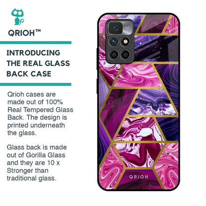 Electroplated Geometric Marble Glass Case for Redmi 10 Prime