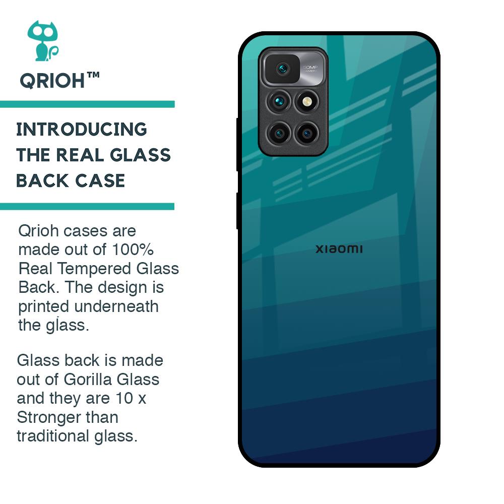 Green Triangle Pattern Glass Case for Redmi 10 Prime
