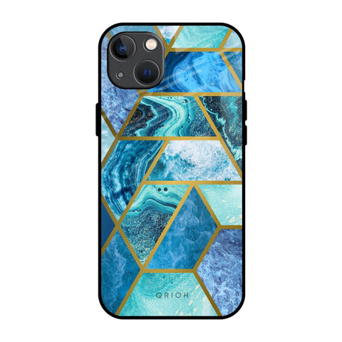 Turquoise Geometrical Marble iPhone 13 Glass Back Cover Online