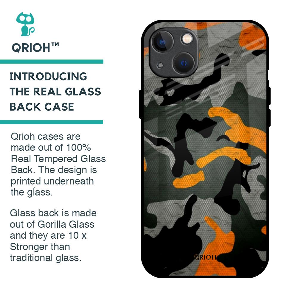 Camouflage Orange Glass Case For iPhone 13